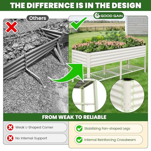 Elevated Raised Garden Bed Kit with Legs (2' x 6' / White with Legs & Storage Rack)