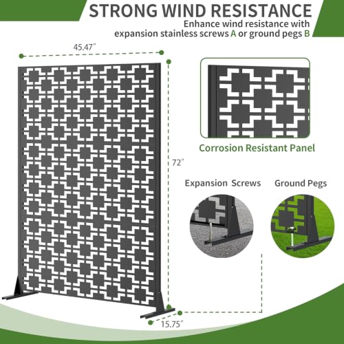 Metal Privacy Screen Outdoor Freestanding (Black / Rectangle C)