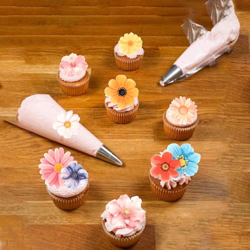 60 PCS Edible Flowers Cupcake Toppers Wafer Paper Daisy Cupcake Picks Edible Hibiscus Flower Birthday Party Decorations for Baby Shower Wedding Birthday Party Cake Food Decorations Supplies (48 Count)