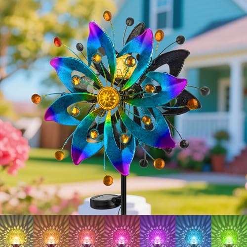 59" Solar Wind Spinner Outdoor Color Changing LED Garden Yard Decor (Blue & Purple)
