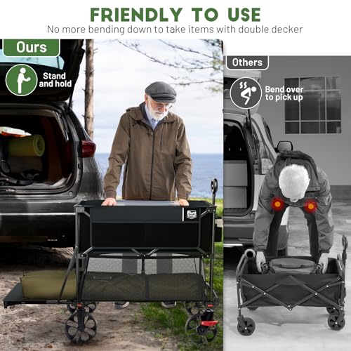 400L Folding Double Decker Wagon with Brakes (Black / Double Decker)