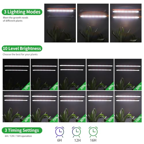 16‘’ LED Grow Light Strips for Indoor Plants (Red / White / 16Inch 2 Head 1 Pack)