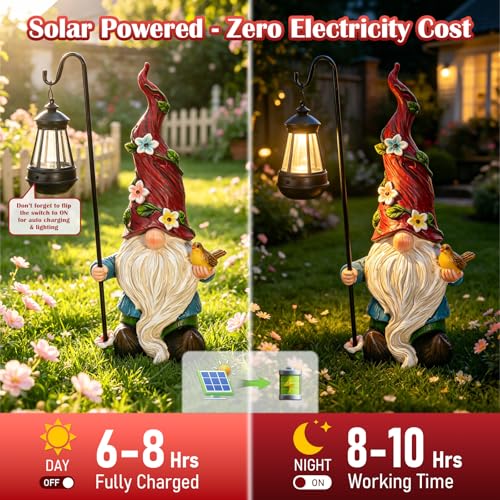 19.3" Large Garden Gnomes Outdoor Statue with Solar Lights (Large Gnome)
