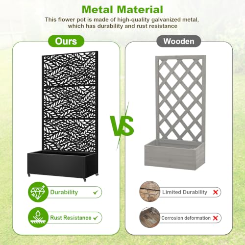Metal Planter Box with Trellis (Black Leaf-shaped / 72"x35"x16")
