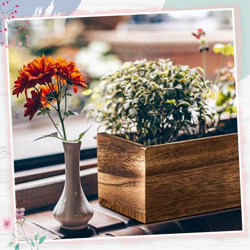 12 Set Wood Rectangle Boxes 16x4 Inch Rustic Planter with Liner (16x4 Inch)