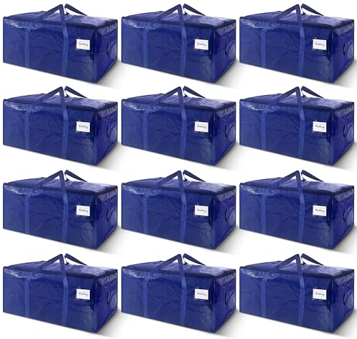 12 Pack Extra Heavy Duty Large Moving Bags with Strong Zipper & Carrying Handles (12 Count)
