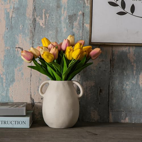 Beige Ceramic Vase with Handles (Beige)