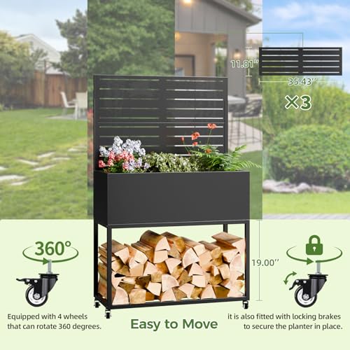 Metal Planter Box with Trellis (Black / 55"H x35"W)