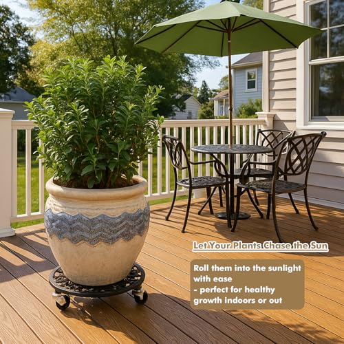 3 Pack Plant Caddy with Wheels 11 Inch Rolling Plant Stand for Large Plants Heavy Duty Plant Rollers Metal Plant Dolly Rustproof Planter Stand Wrought Iron Plant Stands Flower Cart Indoor Outdoor (11 inches)