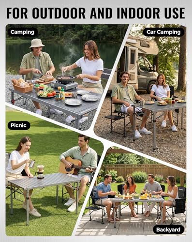 265 Lbs Folding Camping Table (4p - 42.1"×27.6" - 3 Adjustable Height)