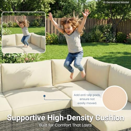 7 Pieces Wicker Outdoor Patio Furniture Set (Beige / 7-Pieces)