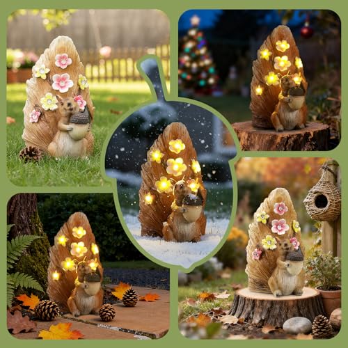 Solar Squirrel Statue Ourdoor Decor