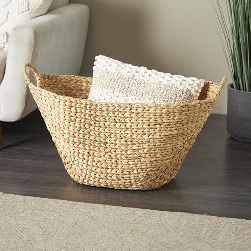 Seagrass Handmade Decorative and Functional Storage Basket Woven Basket Organizer with Ring Handles (31" x 19" x 19" / Brown)