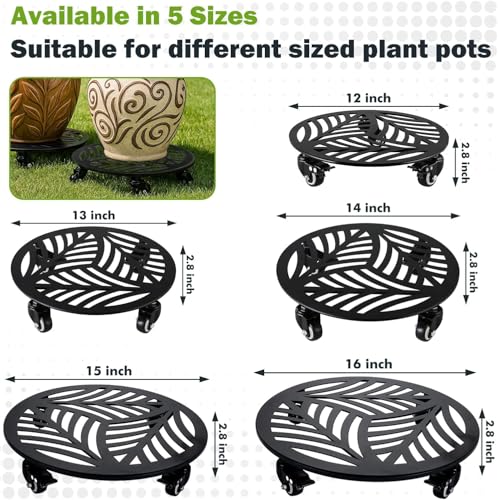 2 Packs Metal Plant Caddy with Wheels 12 inches Heavy (12")