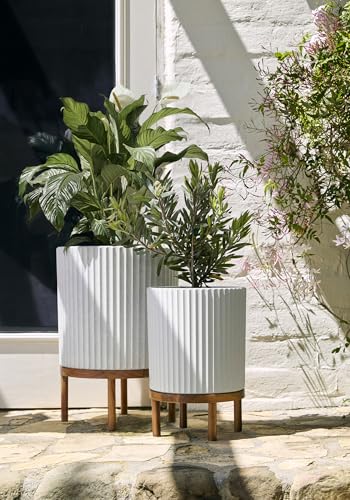 Demi Series Raised Duo Planters (White/Brown / Bundle)
