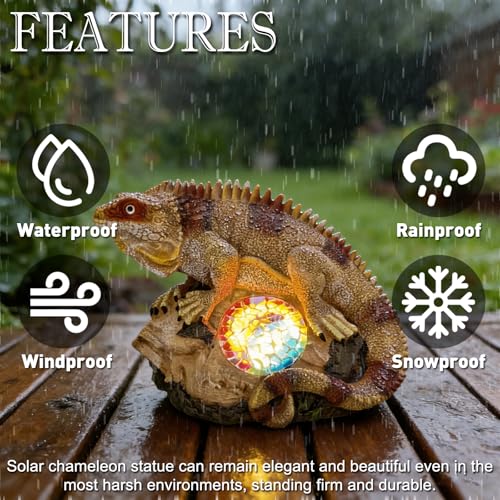 Solar Iguana Garden Statues Decor for Outdoor (Khaki Iguana)