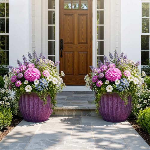 15" Large Planters for Outdoor Plants Set of 2 Plastic Flower Pots (15"-gradient Purple)