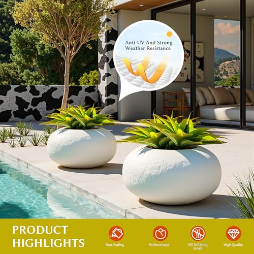 2-Pack 13.8-Inch Artificial Agave Plants, UV Resistant Artificial Outdoor Plants and Faux Succulent Greenery for Planters, Porch, Patio, Garden, Entryway and Home Decor, Yellow (Agave15-ye2)