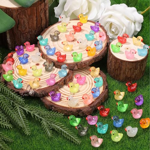 280PCS 18 Colors Luminous Mini Resin Ducks Glow in The Dark Tiny Ducks Figures to Hide Bulk Plastic Duck Miniature for Dollhouse Micro Landscape Aquarium Potted Cake Decor DIY Craft Gifts Party Favors (280pcs-colorful Ducks)
