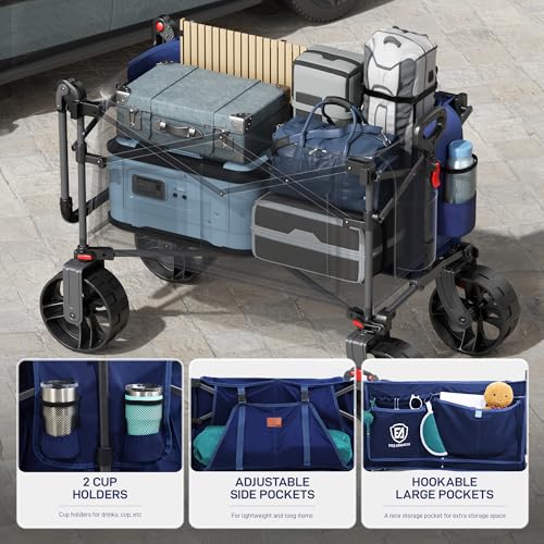 Folding Push Wagon with Canopy (Navy / Light Blue)