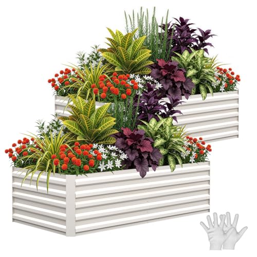 2PCS 6x3x2ft Galvanized Raised Garden Bed (Beige-rect. / 6x3x2ft 2pcs)