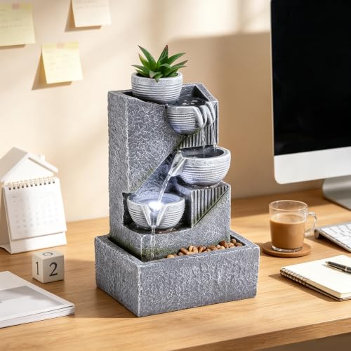 Tabletop Water Fountain Waterfall Fountains Indoor with LED (Style 15)