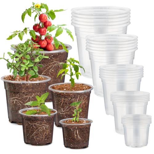 30 Pack 7/6/5/4/3 Inch Clear Nursery Pots for Plants, Flexible Plastic Plant Pots with Drainage Holes, Transparent Seed Starter Pots Variety Pack for Succulents, Seedlings, Flowers, Vegetable (30 Count)