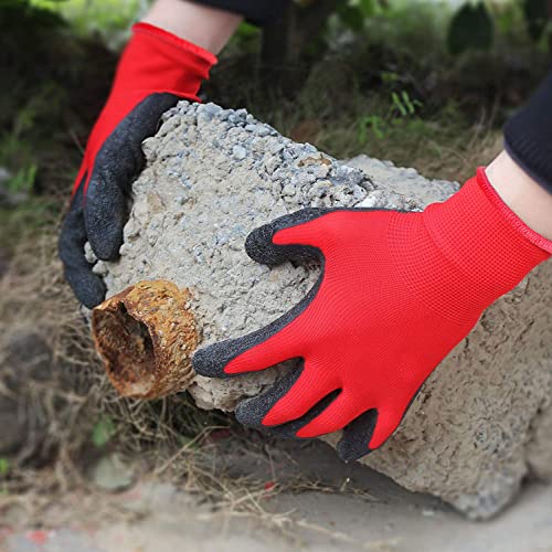 Crinkle Latex Rubber Coated Safety Work Gloves for Men Women (X-Small / Red-12 Pairs)