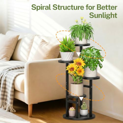 4 Tier Wood Plant Stand Indoor Outdoor Corner Tall Shelf (Pine Black / 4 Tiers)