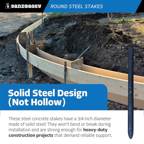12 Inch Round Steel Concrete Form Stakes with Nail Holes (10 Count)