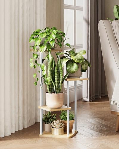 Corner Plant Stand Indoor Tall Plant Stand White 4 Tier (White Oak 4 Tier)