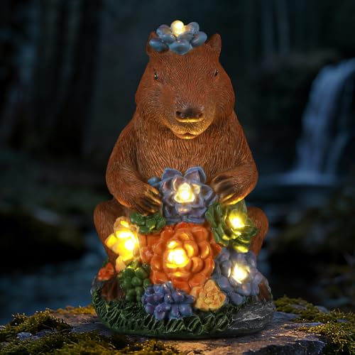 Solar Capybara Garden Statue with Flower LED Lights (Multicolor - Capybara)