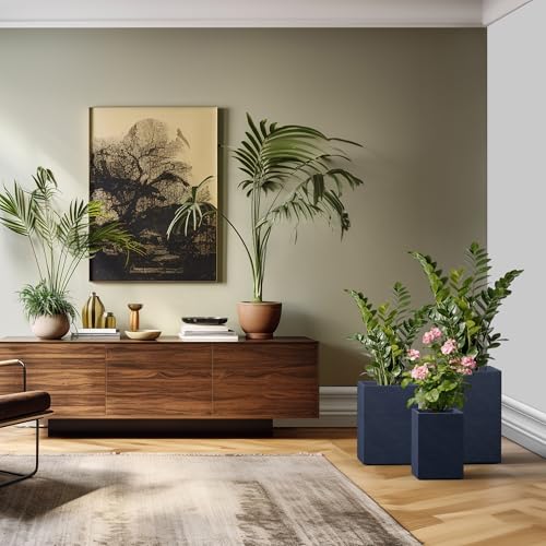 Set of 3 Charcoal Concrete Tall Planters 13" 11" 9" Dia (Charcoal / 18.5" H, 15.7" H, 12.6" H)