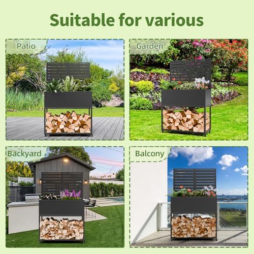 Metal Planter Box with Trellis (Black / 55"H x35"W)