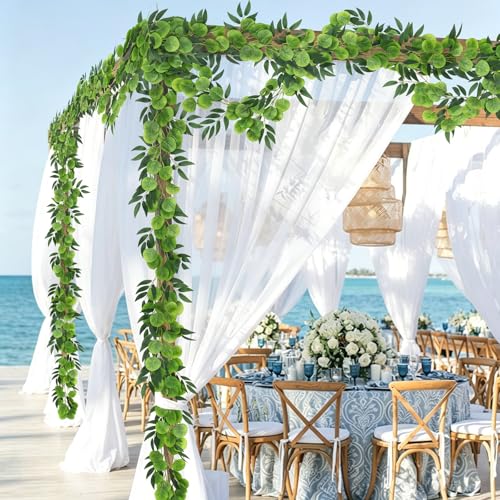 Artificial Silk Eucalyptus Vine Garland with Willow Leaves 2P 6Ft (Eucalyptus Leaf Dark Green)