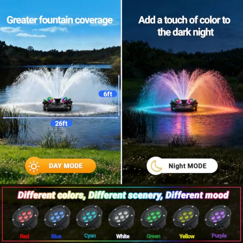 Pond Fountain Aerator with Lights (Black 4 Lights 13000gph)