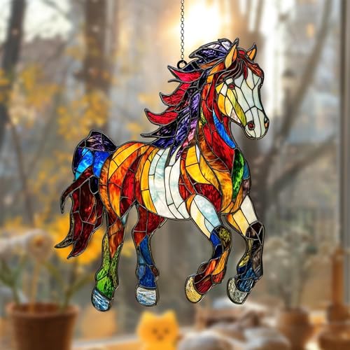 Horse Lover Acrylic Suncatcher Ornament Window Hanging Equestrian Light Catcher Home Decor Gift (1-fba-ett-evg-a167-g / 6")