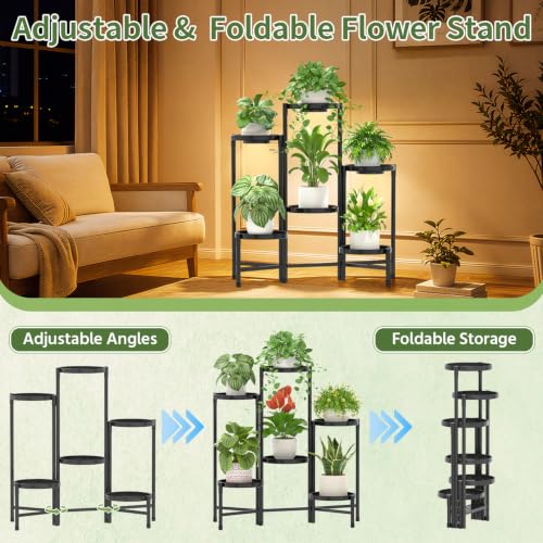 Plant Stand Indoor 10 Inch Large Tray With Lights (Standard Black with Light / 6 Tier)