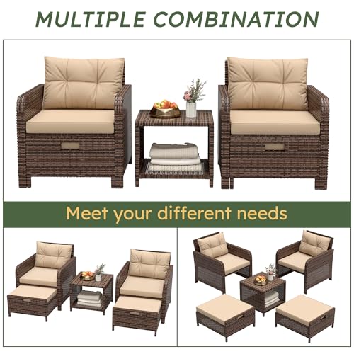 5 Piece Patio Furniture Set (Beige-brown / 5 Piece)
