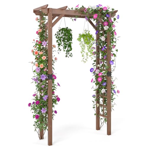 7FT Wood Garden Arbor Trellis (55''W x 85''H / Dark Brown)