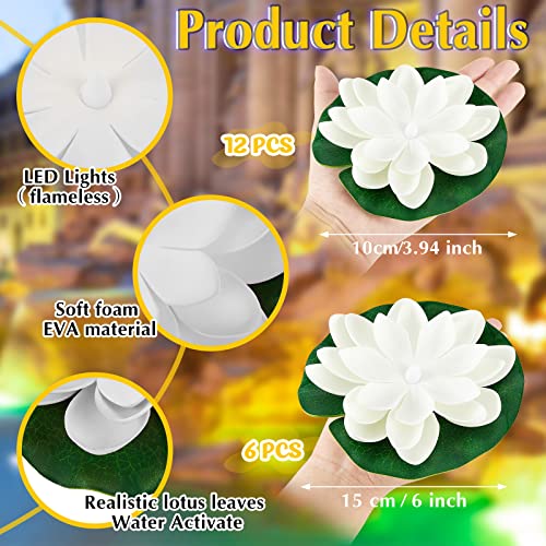 18 Pcs 3.94 5.91 in Floating Lotus Lights with Battery (3.94/ 5.91 Inch / White)