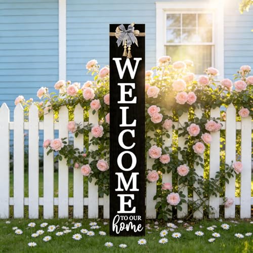 Vertical Wood Welcome Sign 47.2x7.8 Inch Farmhouse Rustic Decor for Front Porch (Black / 7.8" x 47.2" / Welcome To Our Home)