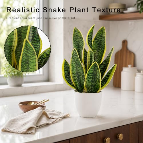 16" Artificial Snake Plant Potted Faux Sansevieria Plants Decor (Green-16" Style 1)