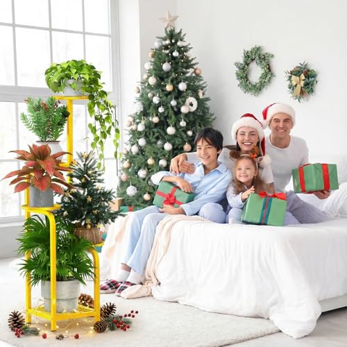 Tall 5 Tier Square Plant Stand Indoor Outdoor (Yellow / 5-Tier Square Base)