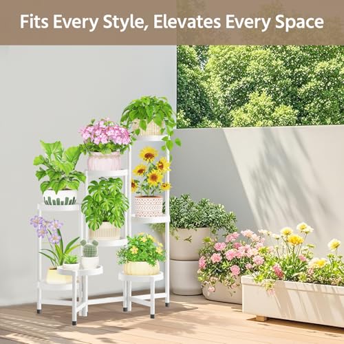 Plant Stand Indoor Outdoor Tall with Plastic Tray (Bright White / 8 Tier)