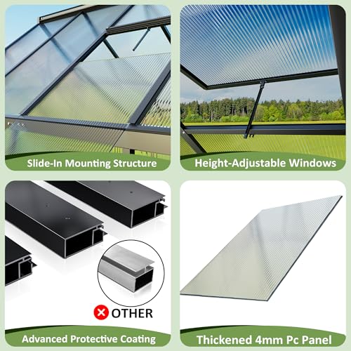 4x6 FT Walk in Polycarbonate Greenhouse for Outdoor (Black / 4x6 FT)
