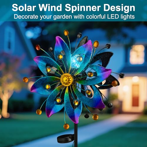 59" Solar Wind Spinner Outdoor Color Changing LED Garden Yard Decor (Blue & Purple)