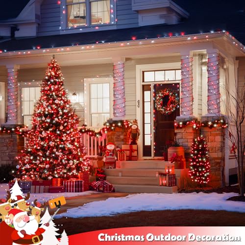 2 Pack Solar Christmas Lights (Red and White / 100LED*2)