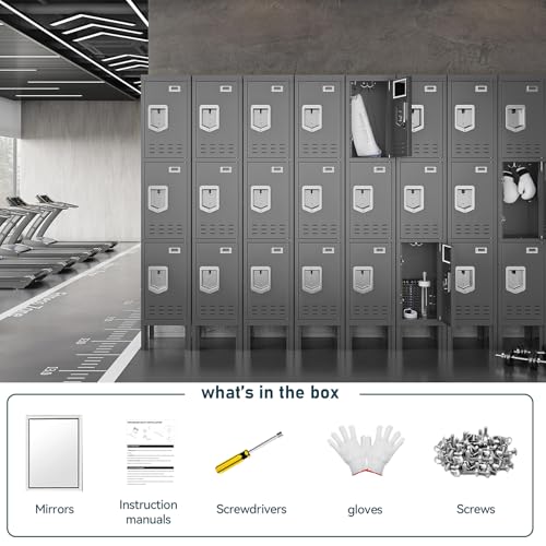 Metal Lockers (Grey / 3 Door-(66.15" H x 11.8" W x 11.8" D))
