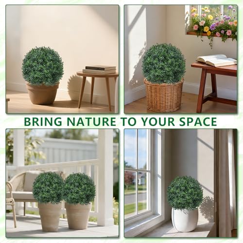 Artificial 4 Pack Boxwood Topiary Plant with Ground Spike for Outdoor (Boxwood Ball 4pcs)